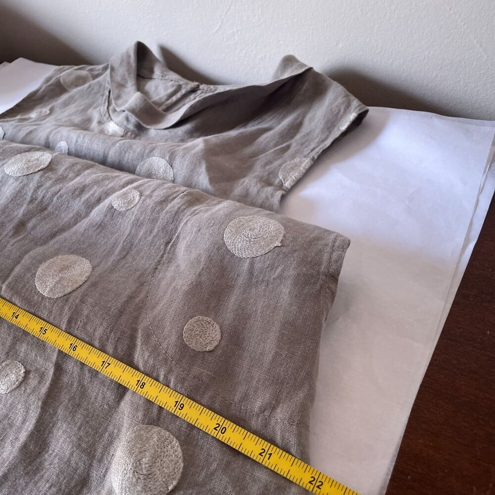 Lina Tomei Italian Linen Grey Embroidered Shift Dress Sz M - Picture 12 of 13